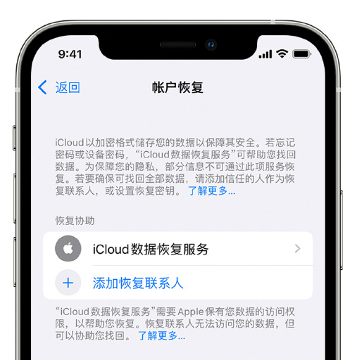 大英苹果手机维修分享在 iPhone 上设置帐户恢复联系人的方法 